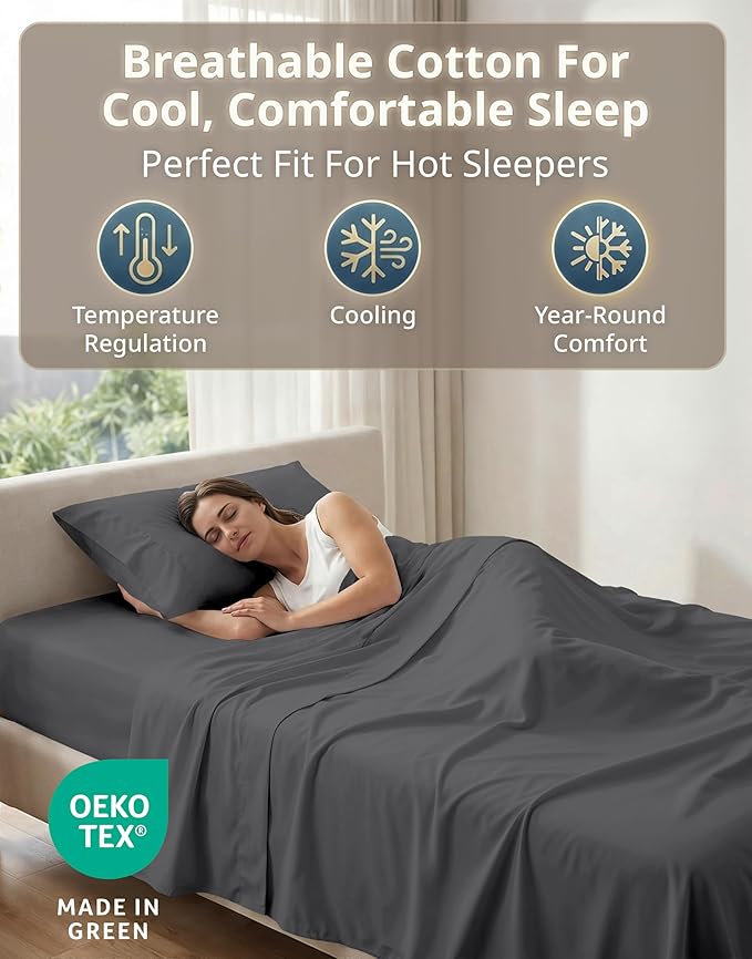 LANE LINEN Twin Bed Sheets Set - 600 Thread Count Sateen Weave for Smooth & Silky Feel On Skin - Breathable 100% Cotton Sheets for Single Beds - Fits Mattresses Upto 15'' Deep - Charcoal