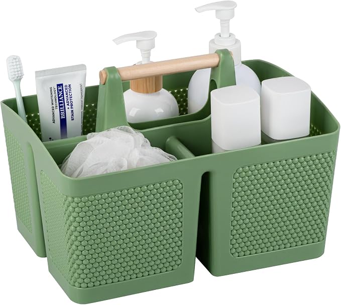 rejomiik Portable Shower Caddy Basket Plastic Cleaning Caddy Organizer Storage Tote with Handle for Bathroom, College, Dorm Room Essentials, Green by rejomiik