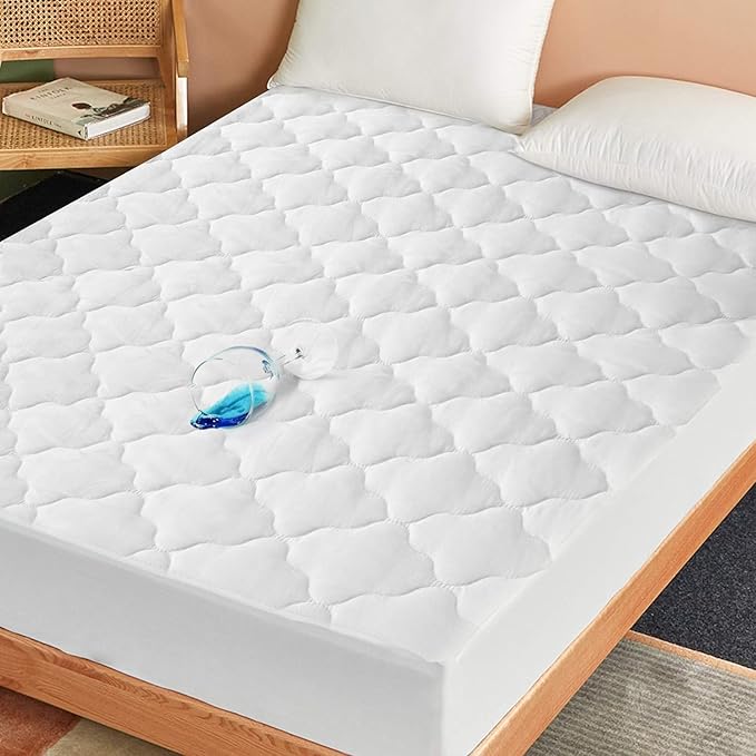 RV Short Queen Mattress Pad Waterproof Protector, Short Queen Mattress Topper Cover 60" X 75" X 14" Fitted for RV Trailer & Camper, Soft and Breathable Microfiber Bottom Cover, White