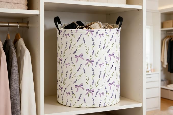 Kids Laundry Basket Flower Hamper for Nursery Girls Hamper Cute Kids Storage Bin Organizer Room Decor for Home(Purple flowers) - Image 4