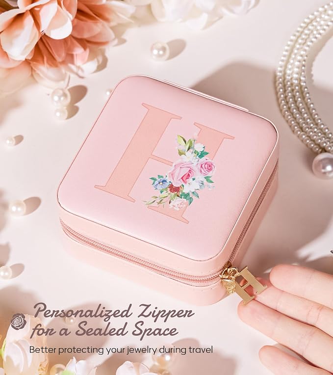 Enthralite Travel Jewelry Box for Girls: Traveling Jewelry Case Gift for Women - Mini Organizer for Necklaces Earrings Pink H - Image 5