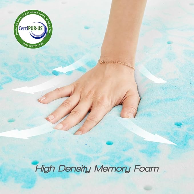 Sweetcrispy Mattress Topper Full, 3 Inch Thick Memory Foam Gel Infused Cooling Toppers Pad for Full Size Bed, Sleeper Sofa, RV, Camper, CertiPUR US Certified, Ventilated and Breathable, Blue