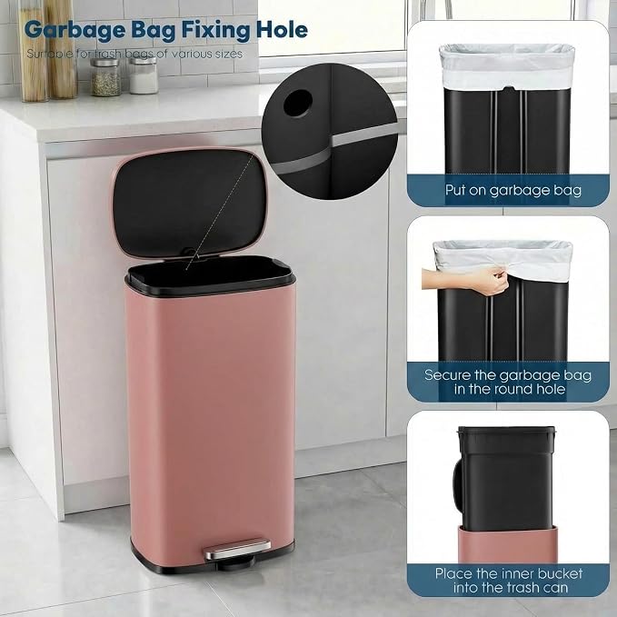 13.2 Gal Kitchen Trash Can, 50L Recycling or Garbage Bin, Brushed Stainless Steel Waste Basket, Soft&Quiet Close Dustbin, with Step-On Pedal, Removable Inner Bucket, for Home, Office, Living Room - Image 6