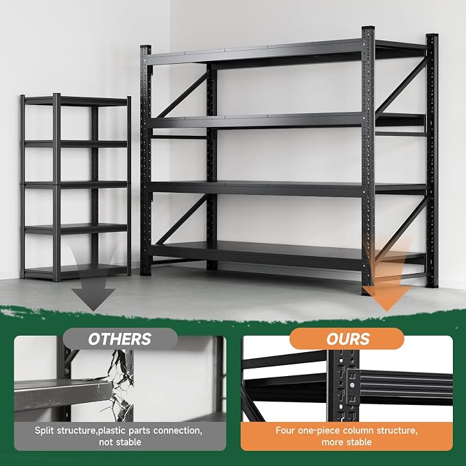 Letaya 8000LBS Storage Shelves Heavy Duty,75" W Garage Shelving Units, 4 Tier Adjustable Utility Rack Shelf,Large Metal Industrial Shelves,for Shop,Warehouse,Basement,Black (75" W x 24" D x 70" H) - Image 9