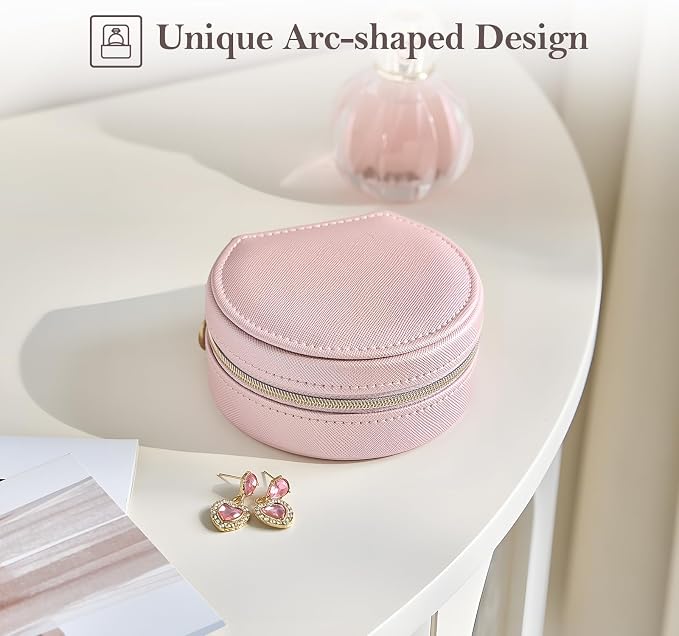 ProCase Travel Size Jewelry Box, Mini Portable Seashell-Shaped Jewelry Case, 2 Layer Organizer in PU Leather for Women -Rose - Image 4