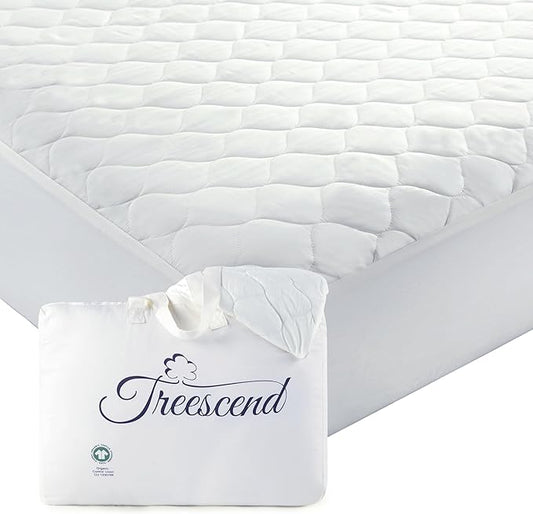 100% Cotton Organic Mattress Protector | Breathable & Noiseless Quilted Organic Mattress Pad with Premium 300GSM Durability | Machine Washable Bed Protector with Deep Pocket (White, Twin)