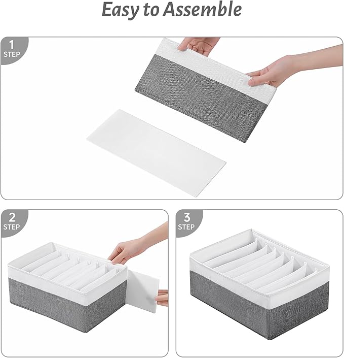 4 Packs T-shirt Drawer Organizers for Clothing,8 Grids Compartment Wardrobe Storage Box, Washable Clothes Organizer for Legging,Silk Scarve-12.59''x9.05''x5.9-GreyWhite - Image 6