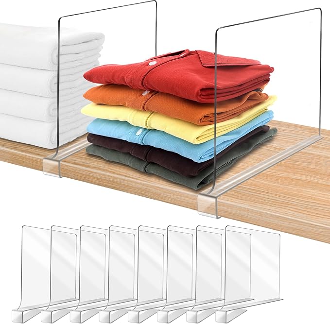 12 Inches Tall [Extra Tall Version] Shelf Dividers for Closet Organization and Storage, 8 Pack Purse Organizer for Closet Acrylic Bookshelf for Organization, Perfect for Sweater Shirts Handbags by OMGelic