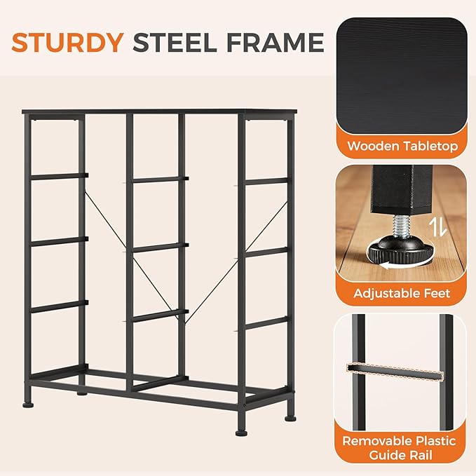 Sweetcrispy 8 Drawer Fabric Dresser for Bedroom, Tall Double Dresser Chest of Drawers with Sturdy Steel Frame and Wooden Top, Storage Organizer with Easy Pull Handles,Black Wood Grain