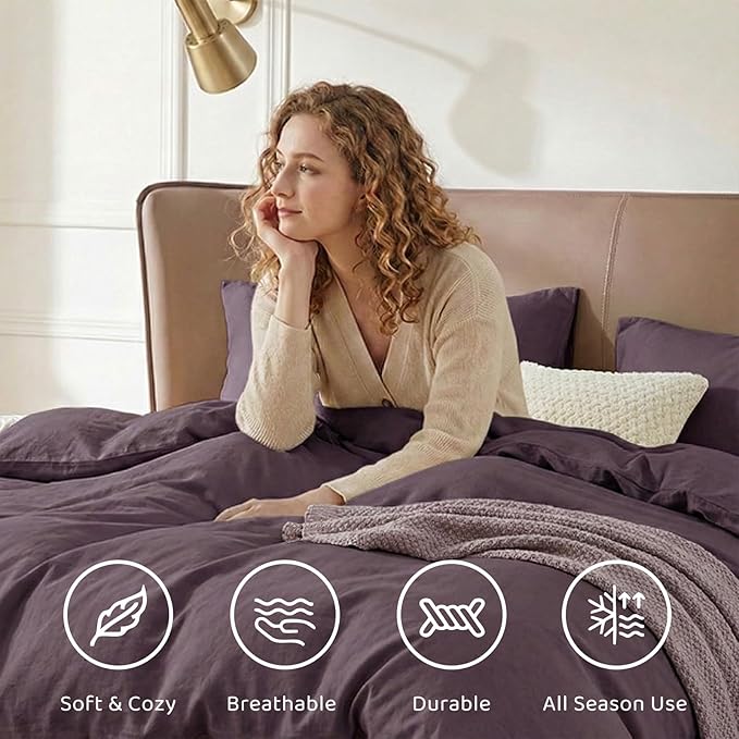 WRENSONGE California King Size Comforter Set- 7 Pieces Artic Plum Bed in a Bag with Comforter, Fitted Sheet, Flat Sheet, 2 Pillow Shams, 2 Pillowcases, Warm Bedding Sets for All Season