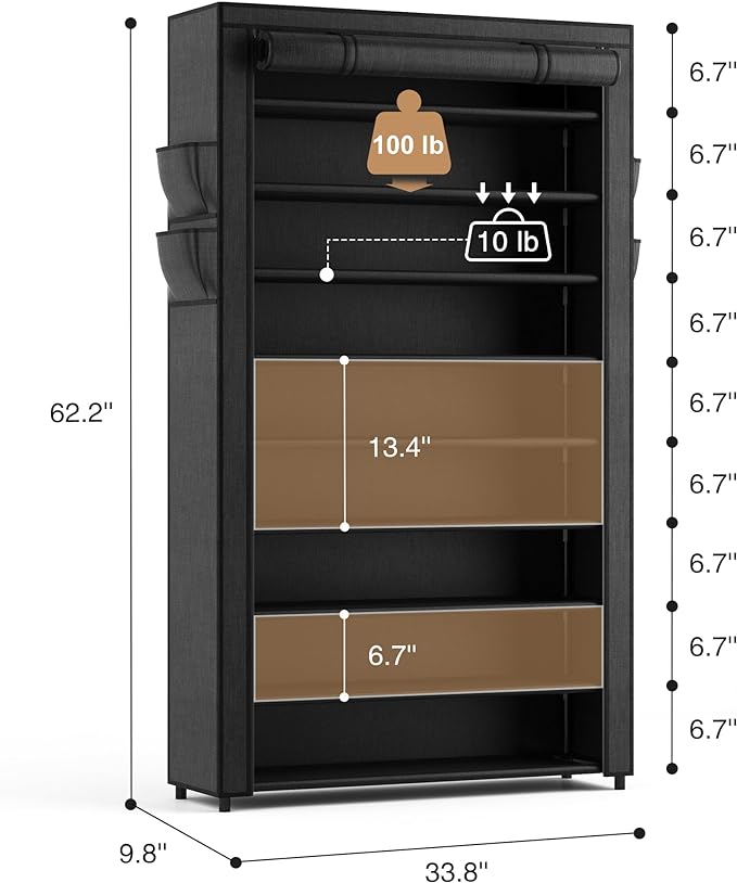 LANTEFUL Shoe Rack with Covers - 10 Tiers Tall Shoe Rack Organizer Large Capacity Shoe Shelf Storage 40 Pairs Space Saving Vertical Shoe Storage Organizer for Closet, Entryway, Dorm, Bedroom - Image 3