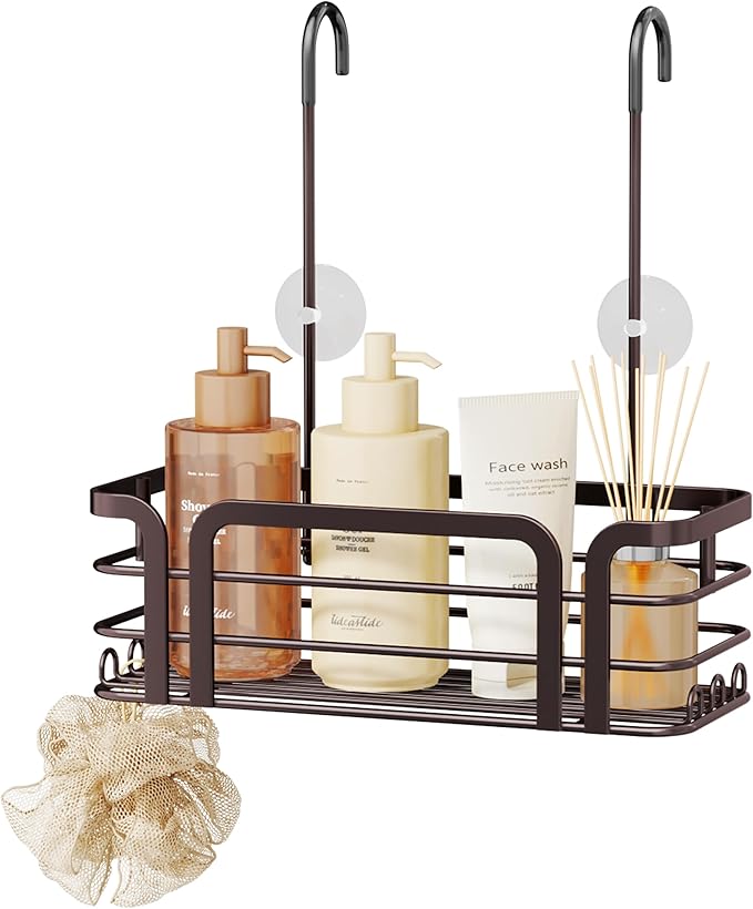 SWTYMIKI Shower Caddy Hanging Organizer - Over the Door Shower Caddy with 6 Hooks, 2 Installation Ways, Stainless Steel Rustproof Bathroom Organizer, Bronze by SwtyMiki-TidyHomeSweetLife
