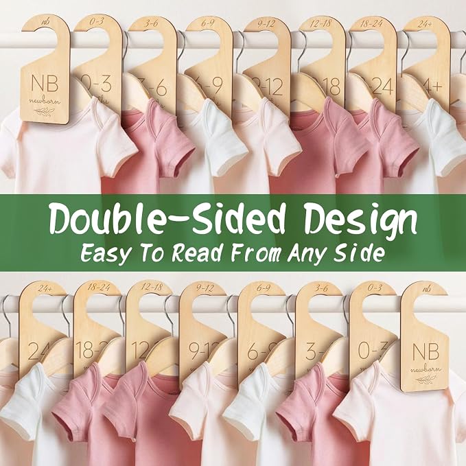 Wooden Baby Closet Dividers - 8 Pcs Double-Sided Design for Newborn Nursery Room Wardrobe Storage by Months Size - Perfect Toddler Clothes Organizer (Olive-1) - Image 2