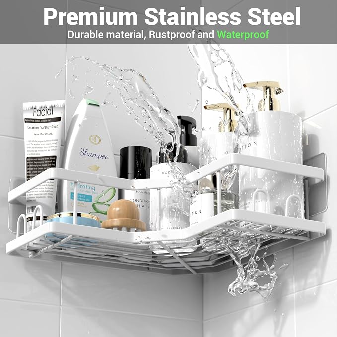 AKTECKE Corner Shower Caddy Bathroom Organizer Adhesive Shower Rack Bathtub Shelves - 3Pack No Drilling Shower Shelf For Inside Shower - Rustproof Bath Tub Organizer Caddy - Image 5