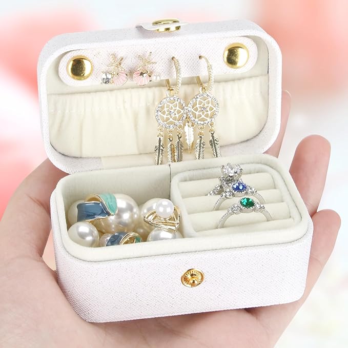 KUKUVR Small Travel Jewelry Box, Mini Jewelry Holder for Multiple Rings Necklace Earrings Lipstick, Portable Jewelry Storage Organizer Case with Removable Ring Slot (WHITE) by Unknown