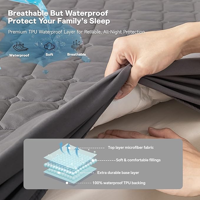 Waterproof Mattress Protector King Size, 18" Deep Pocket Mattress Cover - Lab Tested Leakproof, Oeko-TEX Certified, Breathable & Noiseless, Machine Washable,King Fitted Sheet Only (Dark Grey)