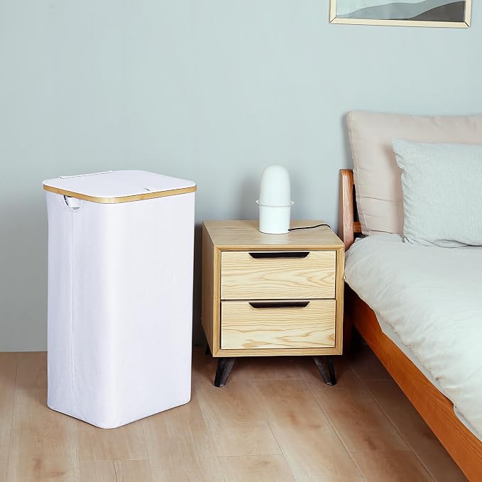 iEGrow 110L Laundry Hamper with Lid，Dirty Clothes Hampers for Laundry,Laundry Basket with Bamboo Handles and Removable Bag,Hamper for Bedroom, Bathroom, Dorm, Laundry Room, White - Image 7