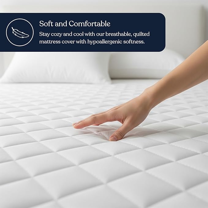 Delara 100% Organic Cotton Quilted Mattress Protector, GOTS Certified, Ultra-Soft Cooling & Breathable, 400 GSM Plush Padding, Deep Pocket 18 Inches, Machine Washable (Twin 39"x75")