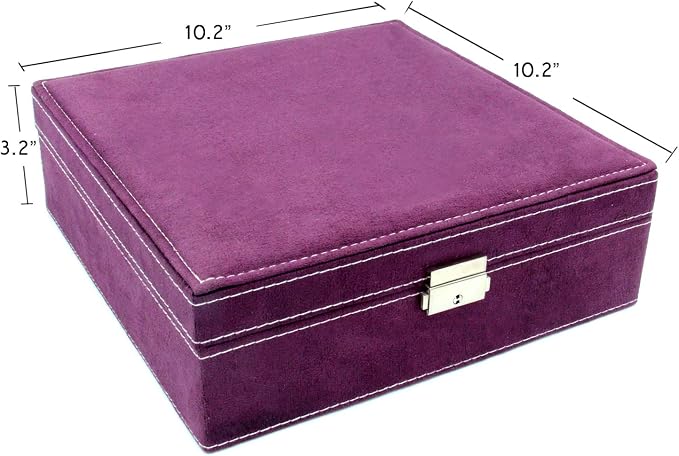 Two-Layer Jewelry Box Organizer Display Storage case with Lock (Purple) - Image 4
