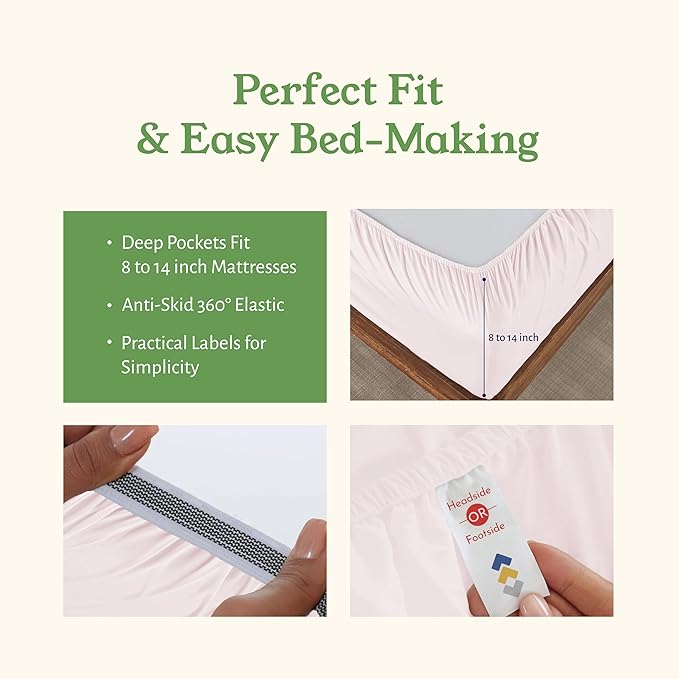 California Design Den Soft 100% Organic Cotton Sheets Twin XL Size Set - Soft and Crisp Percale, Twin XL Sheet Sets with Deep Pockets, Breathable and Durable Bedding (Pink - Chalky Tone)