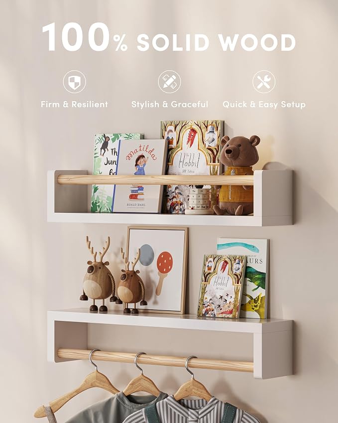 G&W Gruwald Nursery Book Shelves, Set of 3, Wall Bookshelf, Book Shelf for Kids Rooms, Wall Book Shelves for Bedroom Kids, Floating Shelf, Nursery Decor - Image 3