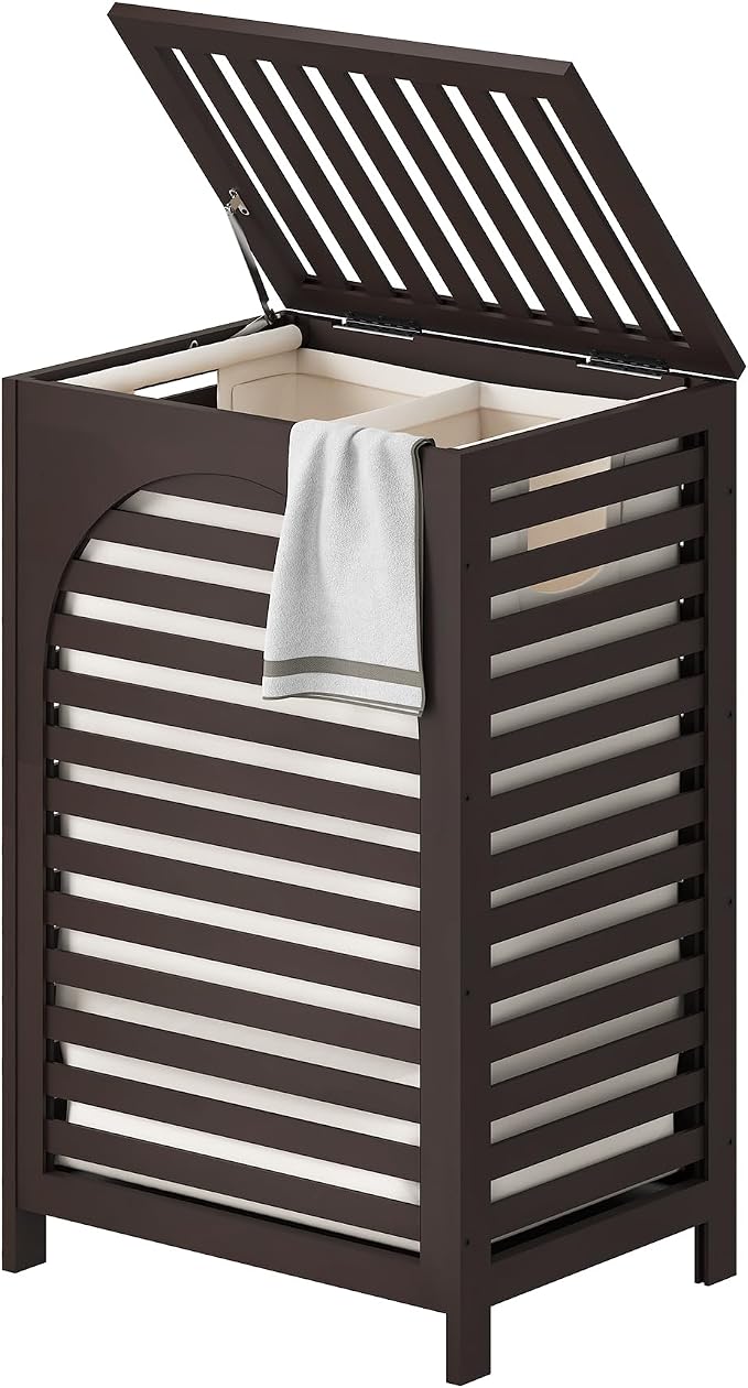 FILWH Laundry Hamper with Lid (16.9 * 13 * 26.5inches) Large Bamboo Laundry Bin Basket 85L Clothes Hamper with 1 Removable Bag Storage baskets for Bathroom(Brown) by FILWH