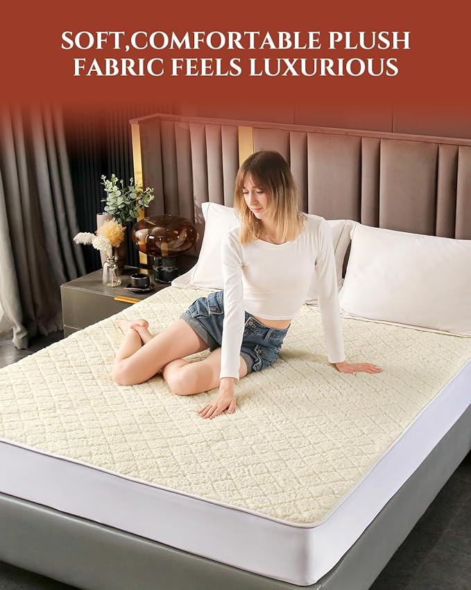 Heated Mattress Pad California King Size – Electric Heated Bed Pad with Dual Zone Control, Deep Pocket Warming Cover, Thick Underblanket Sheet, Bed Warmer (03 Beige, 72" x84")