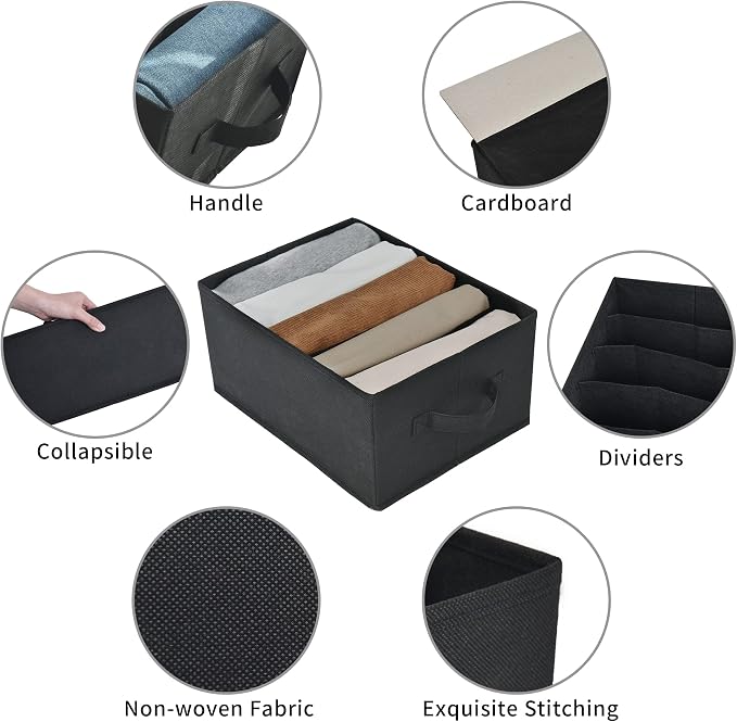 GRANNY SAYS 5-Grid Drawer Organizer: Storage Bins for T-Shirts, Pants, Sweaters & Scarves - Black Clothes Storage & Divider Sets (4-Pack) - Image 4
