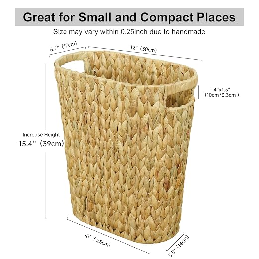 Coeusy Wicker Trash Can,Bathroom Trash Can,Water Hyacinth Wicker Waste Basket for Bathroom,Handwoven Narrow Small Waste Basket for Bedroom,Office,5 Gallon - Image 7