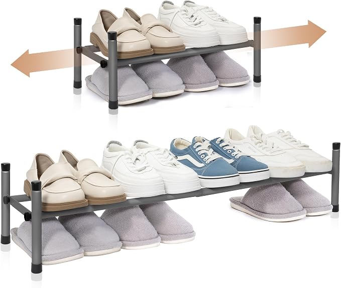 STORAGE MANIAC Expandable Shoe Rack, 4 Pairs Stackable Small Shoe Rack, Metal Adjustable Shoes Organizer for Closet, Entryway, Hallway, Garage, Front Door, Shoes Shelves, Black 1 Tier by STORAGEMANIAC