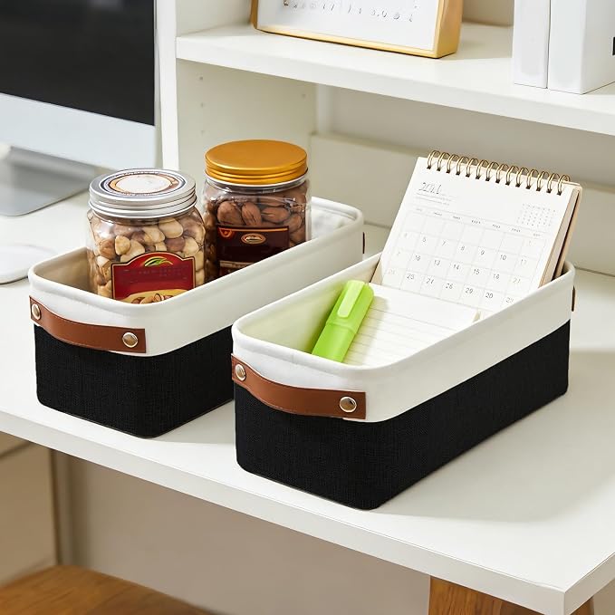 Bagnizer Small Fabric Storage Baskets, 15x6x5 inch Narrow Storage Bins 4-Pack Long Storage Basket for Organizing with Handles, Decorative Basket for Closets, Shelves, Toilet Paper, Black - Image 3