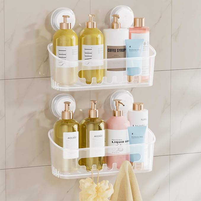 TAILI Shower Caddy Suction Cup, Heavy Duty Bathroom Organizer, Removable Shelves for Inside Shower, Shampoo, Waterproof Suction Plastic Storage for Bathroom Accessories Holder, Frosted Clear by TAILI