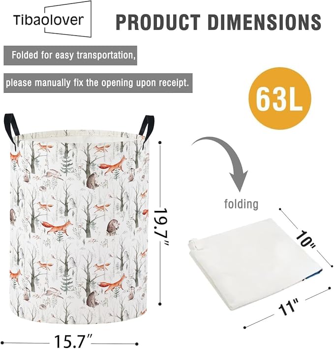 Baby Laundry Basket Baby Nursery Hamper Kids Laundry Basket Toy Storage Bin for Boys Room Decor Gift Baskets for Bedroom Bathroom(Forest Animal) - Image 5