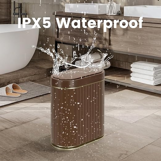 ELPHECO Bathroom Motion Sensor Trash can, 2 Gallon Automatic Garbage Can, Slim Plastic Smart Trash Can with Lid, Commercial Intelligent Trash Bin for Bedroom, Bathroom, Office, Brown Gold - Image 5