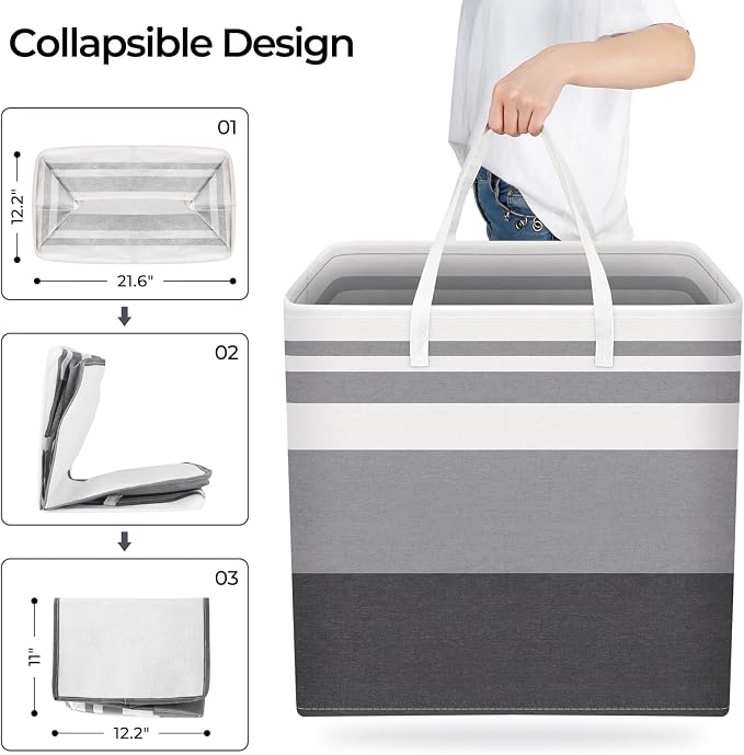 HomeHacks 3-Pack Large Laundry Basket, Waterproof, Freestanding Laundry Hamper, Collapsible Tall Clothes Hamper with Extended Handles for Clothes in The Dorm and Family-(Gradient Grey, 125L) - Image 7