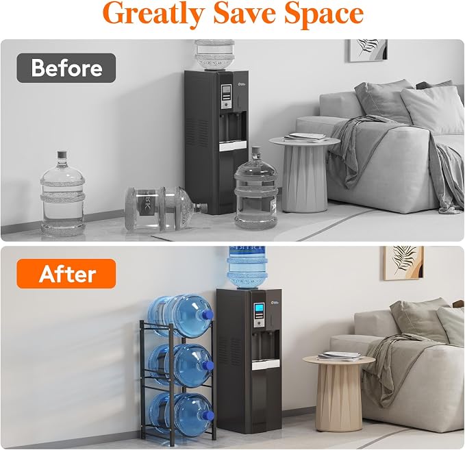 Lifewit 5 Gallon Water Jug Holder, 3 Tier Water Bottle Stand, 3 Slots Heavy Duty Water Dispenser Rack for Gallon Jugs, 126 lb/57 kg Capacity Detachable Water Jug Shelf Organizer for Home/Office Black - Image 3