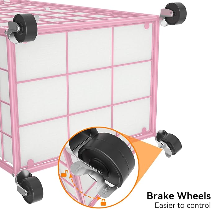 WOWLIVE Laundry Hamper with Wheels,Metal Wire Frame Rolling Laundry Basket with Removable bag,100L Dirty Clothes Hamper Organizer Dorm Room Storage for Bedroom,Bathroom,Pink - Image 7