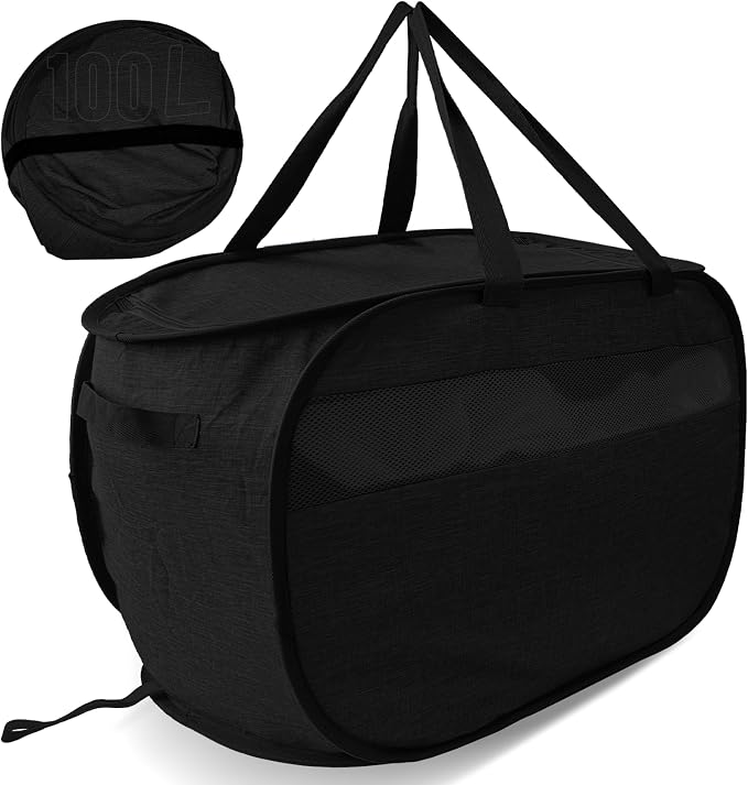 Upgraded 100L Extra Large Mesh Pop Up Laundry Hamper with Lid & Handles, XL Foldable Dirty Clothes Basket for Home Dorm Closet Storage, Portable Laundry Bin, Black. H by NairSnow