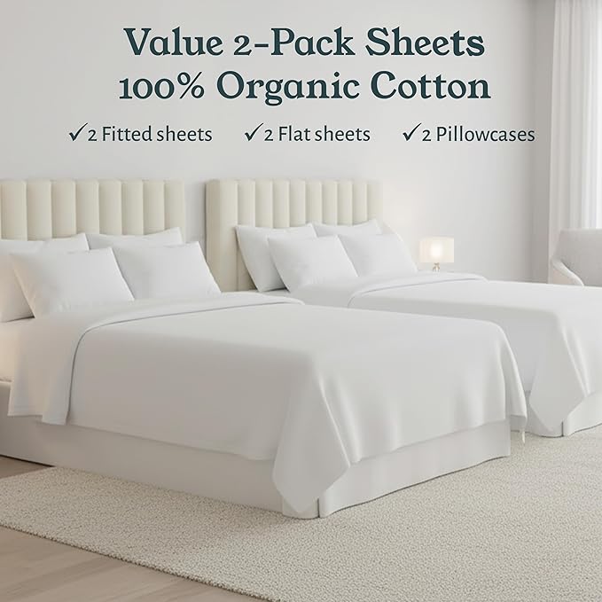 California Design Den 2-Pack XL Twin Sheets Set - 100% Organic Cotton Bed Sheets Twin XL Size, Crisp Percale Feel, Deep Pockets, Lightweight Bedding Set - Blue Hydrangea