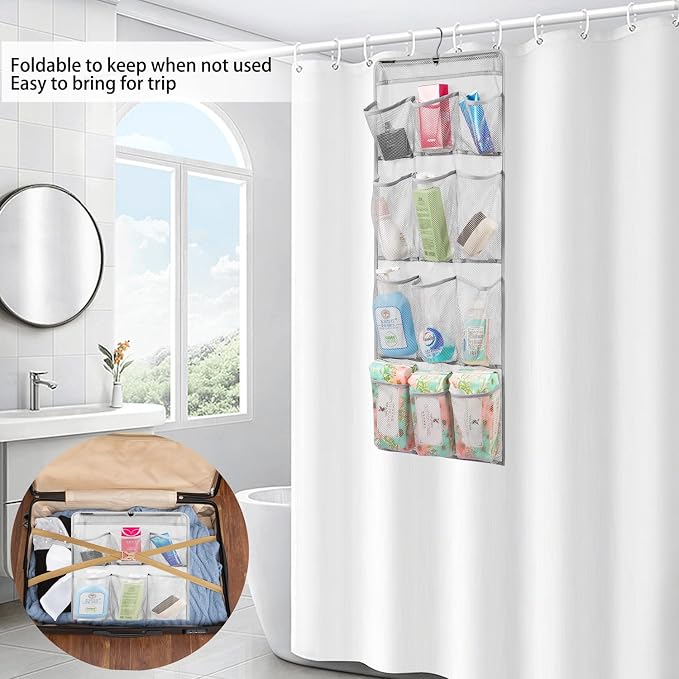 Mesh Shower Organizer Hanging Caddy Quick Dry Bathroom Storage for Toiletry Accessories with Rotating Hanger (12 Pockets) - Image 4