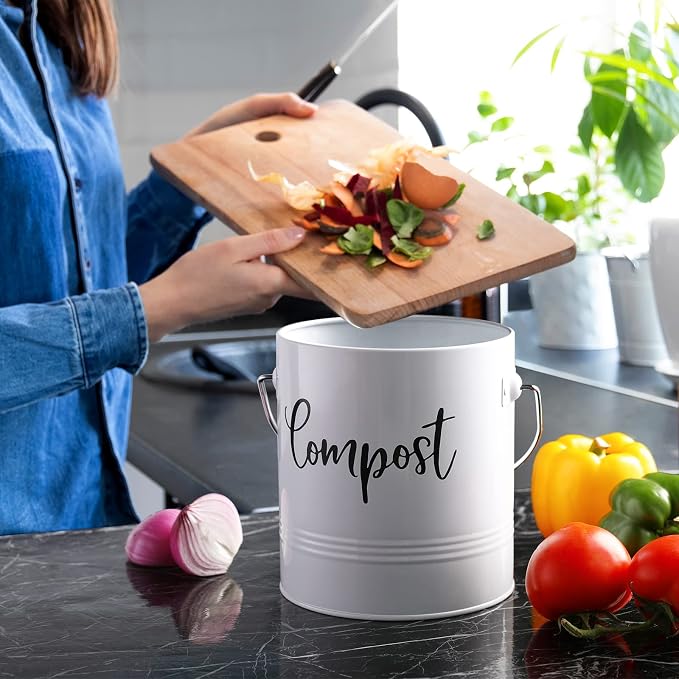 DAYYET Compost Bin Kitchen, 1.3 Gallon Farmhouse Kitchen Compost Bin Countertop, Indoor Countertop Compost Bucket with Lid and Charcoal Filters, White - Image 6
