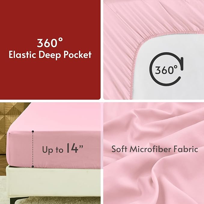 MUXHOMO 7 Pieces California King Comforter Set, Reversible Bed in a Bag Cal King Size, All Season Bedding Set with Comforter, Flat Sheet, Fitted Sheet, Pillowcases & Shams, Hot Pink & Baby Pink