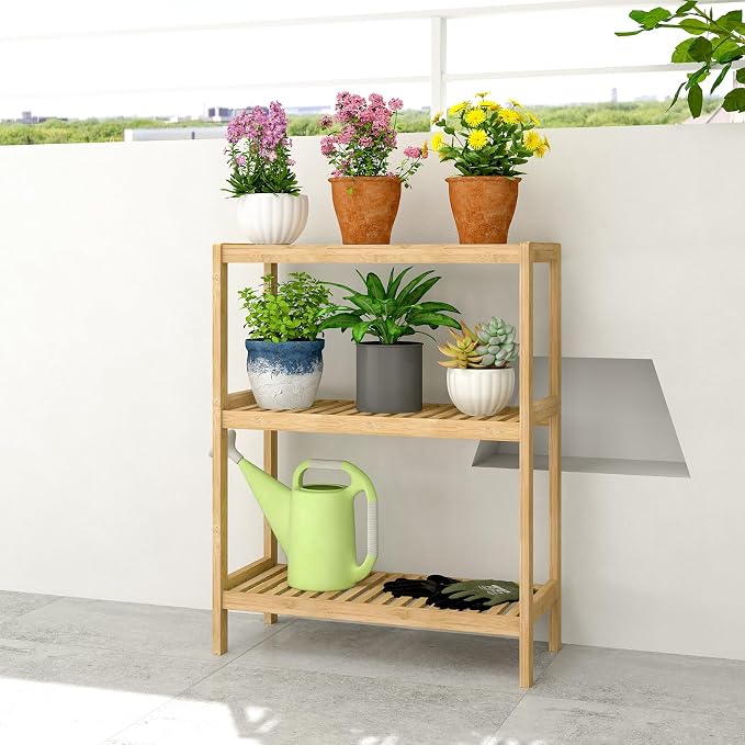 Bamboo Bathroom Shelf, Stand Utility Storage Shelf Multifunctional Bathroom Kitchen Living Room Holder Plant Flower Stand (3-Tier) - Image 6