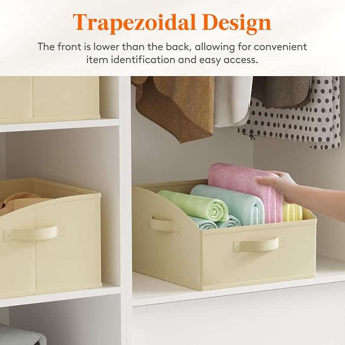 Lifewit Trapezoid Closet Storage Bins for Shelf, 6 Packs Non-woven Closet Organizer Baskets with Handles, Foldable Clothes Containers Boxes for Clothing, Book, Purse, 16L, Medium, Beige - Image 3