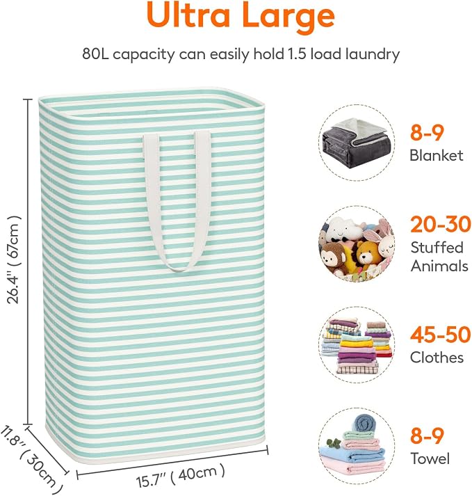 Lifewit 2 Pack Laundry Hamper Large Collapsible Laundry Baskets, Freestanding Waterproof Clothes Hamper with Easy Carry Handles in Laundry Room Bedroom Bathroom College Dorm, Sage Green, 2 x 80L - Image 3
