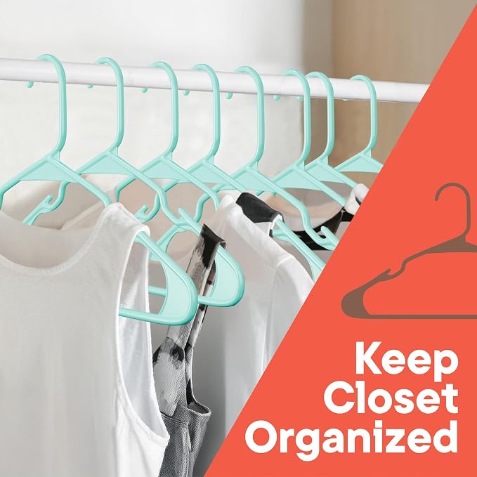 Plastic Clothes Hangers – Heavy Duty Hanger Set, for Organizing Clothes, Dresses, and Coat, Holds Up to 5 lbs, Space-Saving Hangers with Non-Slip Shoulder Grooves, Pack of 50, Aqua - Image 4