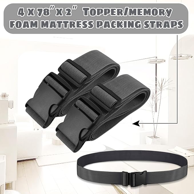 6 Pcs Mattress Topper Straps Adjustable with Buckles for Storaging and Moving Memory Foam Mattress Dark Grey (78''x2'')