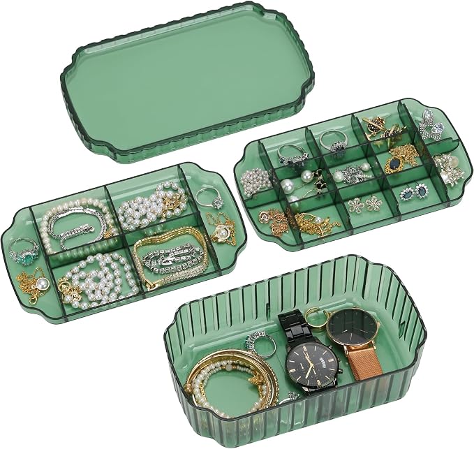 LETURE 3-Layer Jewelry Organizer Box for Earrings, Rings, Necklaces, Bracelets, Clear Plastic Bead Storage Containers for Crafts (Green) by LETURE
