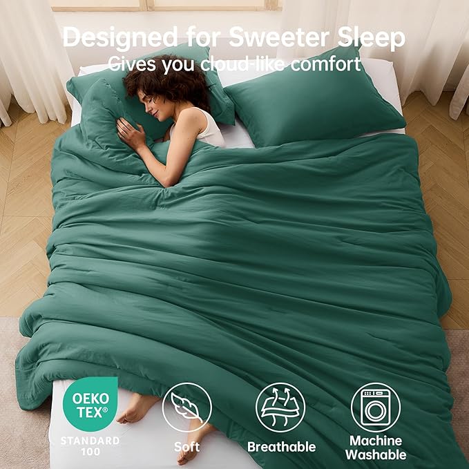 MUXHOMO Full Comforter Sets, All Season Ultra Soft Down Alternative Bedding - 3 Piece Lightweight Bed Set Includes 1 Comforter (82"x86") and 2 Pillow Shams (20"x26"), Emerald Green