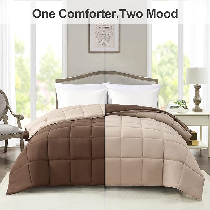 Homelike Moment Comforter King Size - Brown Duvet Insert Down Alternative Bed King Comforter, Lightweight Bedding Comforters Quilted Soft All Season Reversible Chocolate Brown/Beige